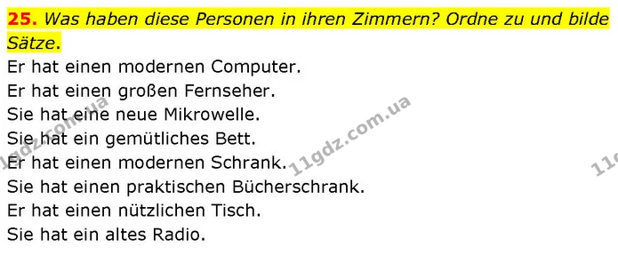 25. Was haben diese Personen in ihren Zimmern? Ordne zu und bilde Sätze. — ГДЗ Німецька мова 7 клас Басай