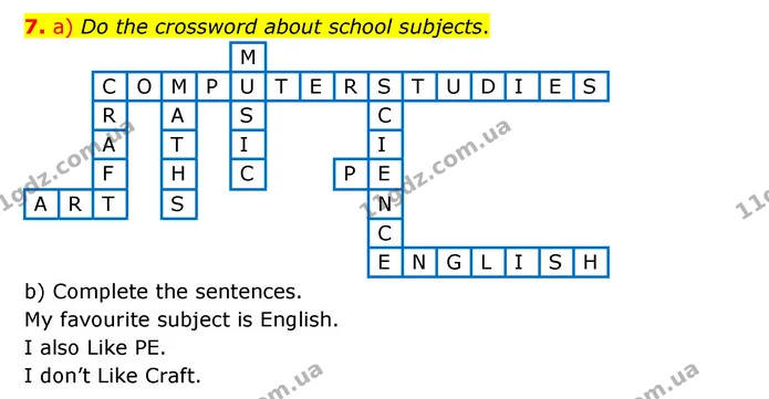 7. a) Do the crossword about school subjects. — ГДЗ Робочий зошит Англійська мова 5 клас Карпюк