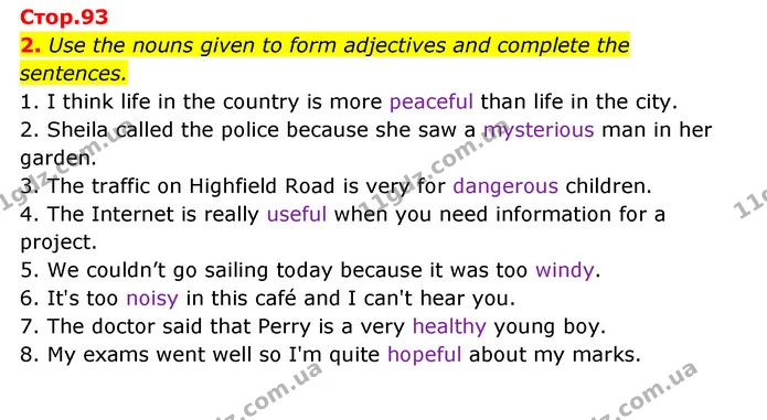 2. Use the nouns given to form adjectives and complete the sentences. — ГДЗ Англійська мова 6 клас Мітчелл