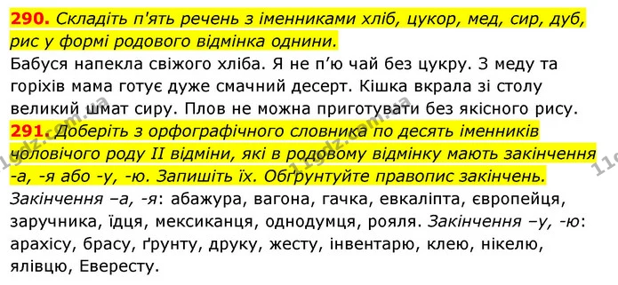 290. Складіть п'ять речень з іменниками хліб, цукор, мед, сир, дуб, рис у формі родового відмінка однини. — ГДЗ Відповіді Українська мова 6 клас Єрмоленко