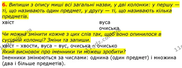 6. Випиши з опису миші всі загальні назви, у дві колонки: у першу — ті, що називають один предмет, у другу — ті, що називають кілька — ГДЗ Українська мова та читання 3 клас Остапенко 1-2 ч.