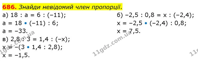 686. Знайди невідомий член пропорції. — ГДЗ Математика 6 клас Бевз 1-2 ч.