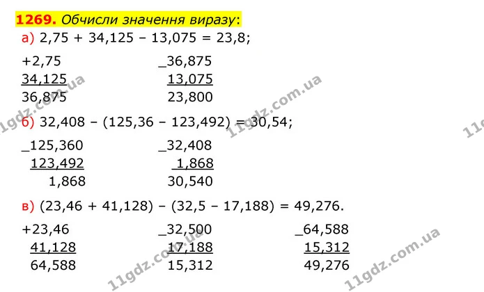 1269. Обчисли значення виразу: — ГДЗ Математика 5 клас Бевз