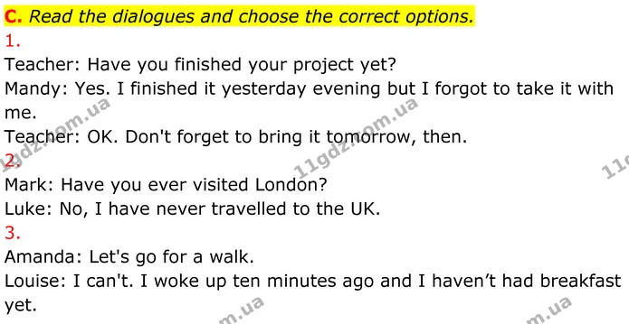 C. Read the dialogues and choose the correct options. — ГДЗ граматика Англійська мова 7 клас Мітчелл