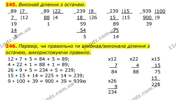 245. Виконай ділення з остачею. — ГДЗ Математика 4 клас Бевз 1 та 2 частини
