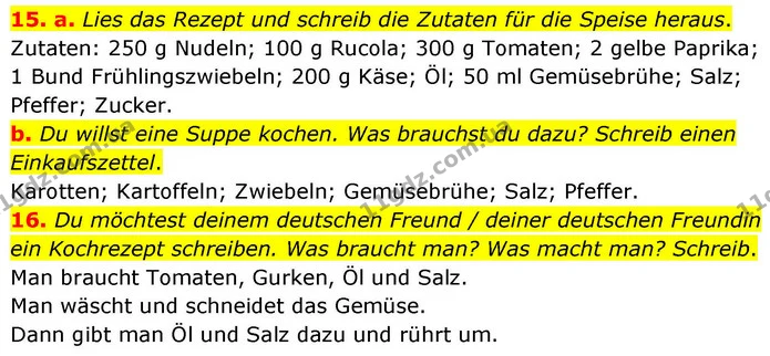 15. a. Lies das Rezept und schreib die Zutaten für die Speise heraus. — ГДЗ робочий зошит Німецька мова 8 клас Басай