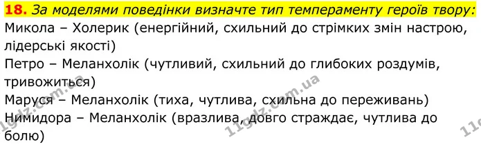 18. За моделями поведінки визначте тип темпераменту героїв твору: — ГДЗ Українська література 8 клас Калинич