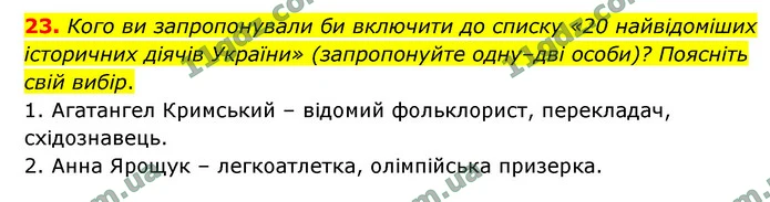 23. Кого ви запропонували би включити до списку «20 найвідоміших історичних діячів України» (запропонуйте одну–дві особи)? Поясніть — ГДЗ Українська мова 9 клас Заболотний