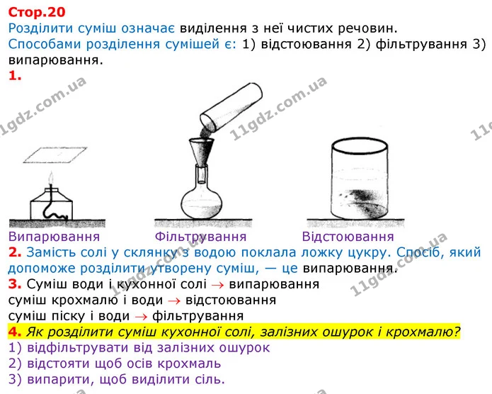 4. Як розділити суміш кухонної солі, залізних ошурок і крохмалю? — ГДЗ Робочий зошит Природознавство 5 клас Коршевнюк