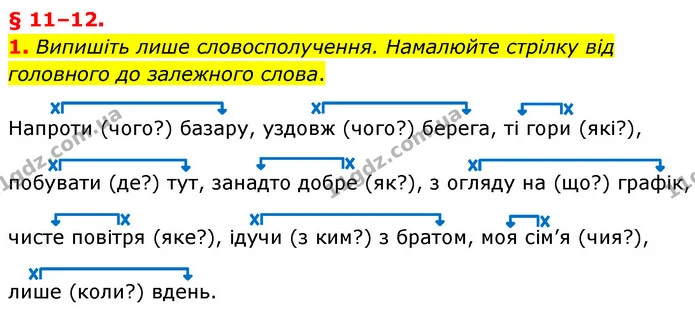 1. Випишіть лише словосполучення. Намалюйте стрілку від головного до залежного слова. — ГДЗ Українська мова 8 клас Авраменко (поглиблений)
