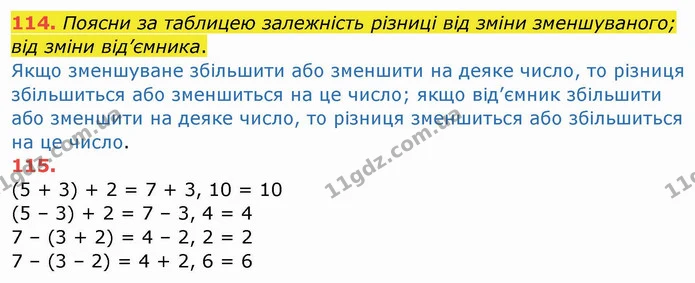 114. Поясни за таблицею залежність різниці від зміни зменшуваного; від зміни від’ємника. — ГДЗ Математика 4 клас Заїка