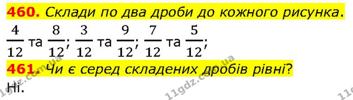 460. Склади по два дроби до кожного рисунка. — ГДЗ Математика 4 клас Бевз 1 та 2 частини
