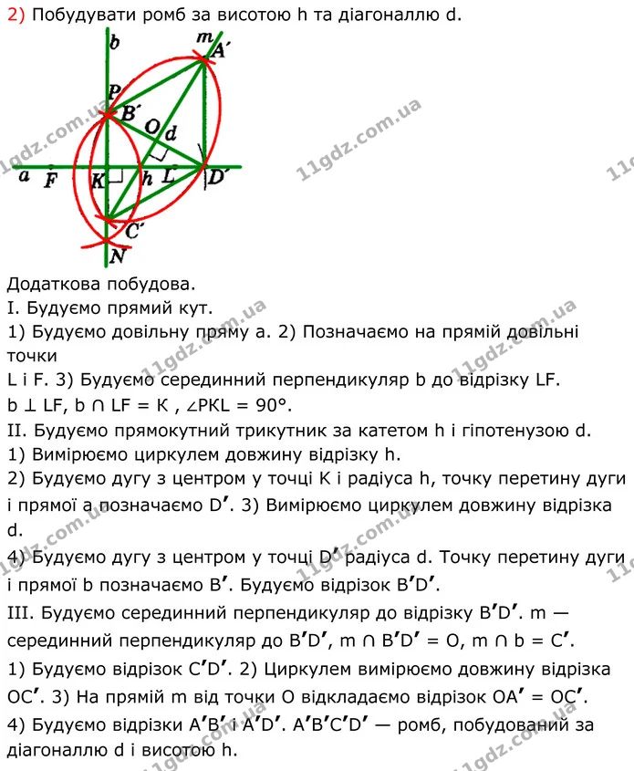 154. Побудуйте ромб: 1) за стороною та діагоналлю; 2) за висотою та діагоналлю. — частина 2 — ГДЗ Геометрія 8 клас Мерзляк
