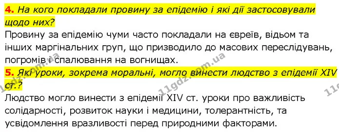 4. На кого покладали провину за епідемію і які дії застосовували щодо них? — ГДЗ Всесвітня історія 7 клас Щупак