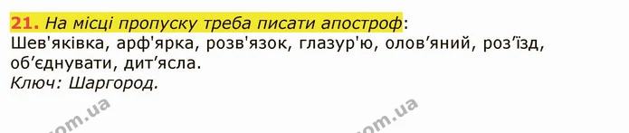 21. На місці пропуску треба писати апостроф: — ГДЗ Українська мова 6 клас Заболотний 2019