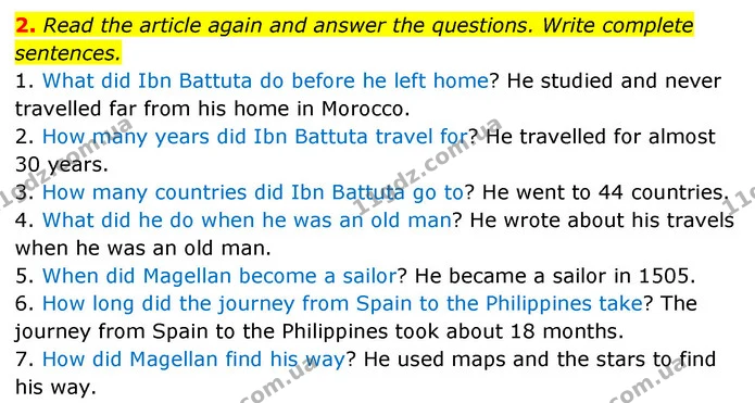 2. Read the article again and answer the questions. Write complete sentences. — ГДЗ робочий зошит Англійська мова 6 клас Prepare