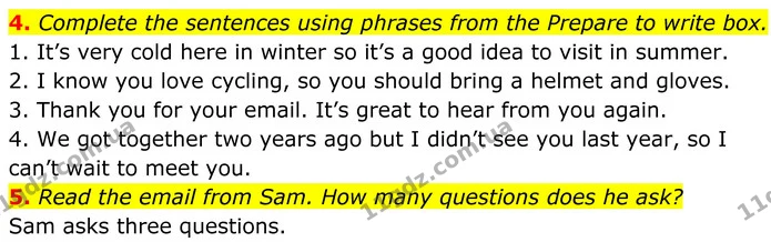 4. Complete the sentences using phrases from the Prepare to write box. — ГДЗ Англійська мова 8 клас Стайрінг (Prepare)