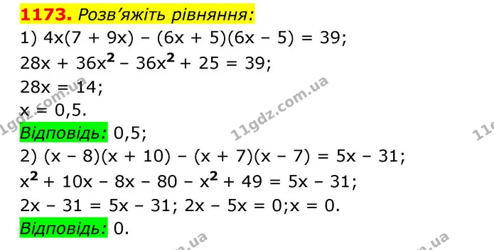 1173. Розв’яжіть рівняння: — ГДЗ Алгебра 7 клас Мерзляк, Полонський 2015