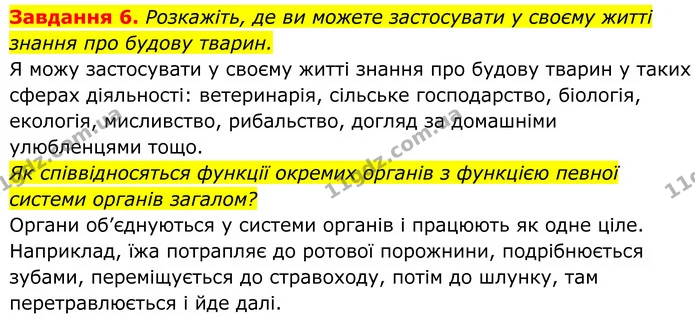 6. Розкажіть, де ви можете застосувати у своєму житті знання про будову тварин. — ГДЗ Робочий зошит Біологія 7 клас Мирна 2024