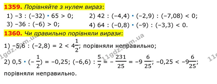 1359. Порівняйте з нулем вираз: — ГДЗ Математика 6 клас Тарасенкова 2023 1-2 ч.