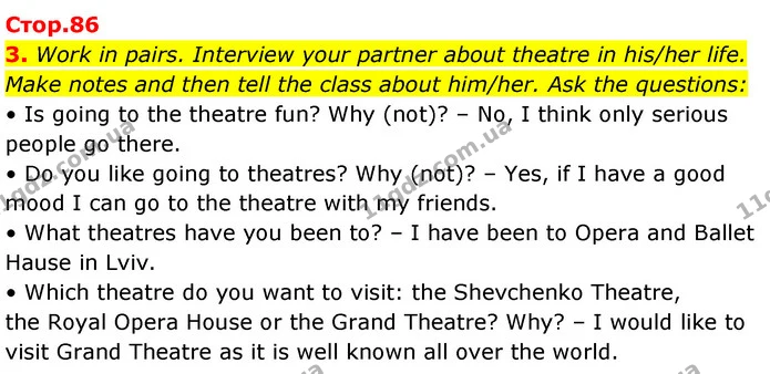 3. Work in pairs. Interview your partner about theatre in his/her life. — ГДЗ Робочий зошит Англійська мова 7 клас Карпюк