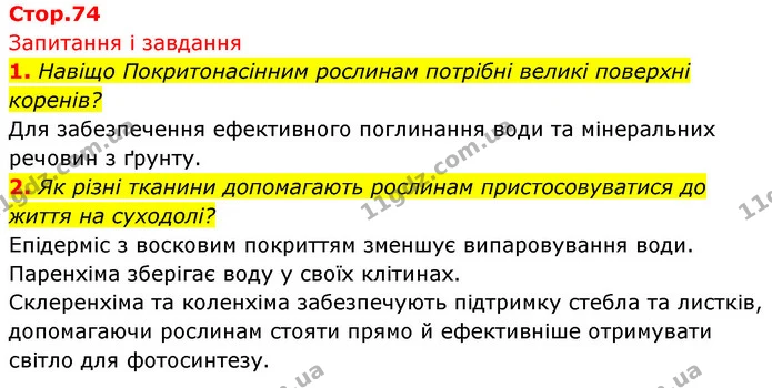 1. Навіщо Покритонасінним рослинам потрібні великі поверхні коренів? — ГДЗ Біологія 7 клас Тагліна