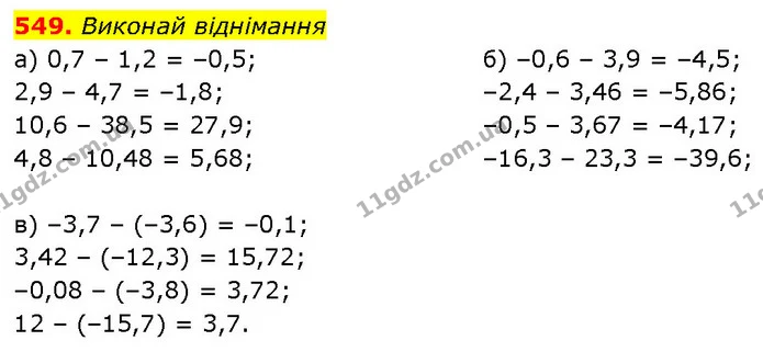 549. Виконай віднімання — ГДЗ Математика 6 клас Бевз 1-2 ч.