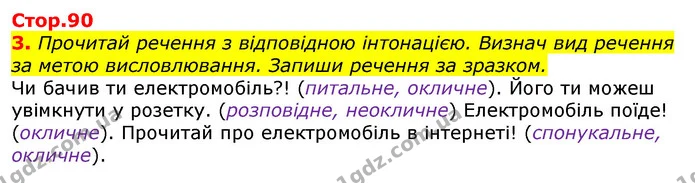 3. Прочитай речення з відповідною інтонацією. Визнач вид речення за метою висловлювання. Запиши речення за зразком. — ГДЗ Українська мова та читання 3 клас Большакова 1-2 ч.