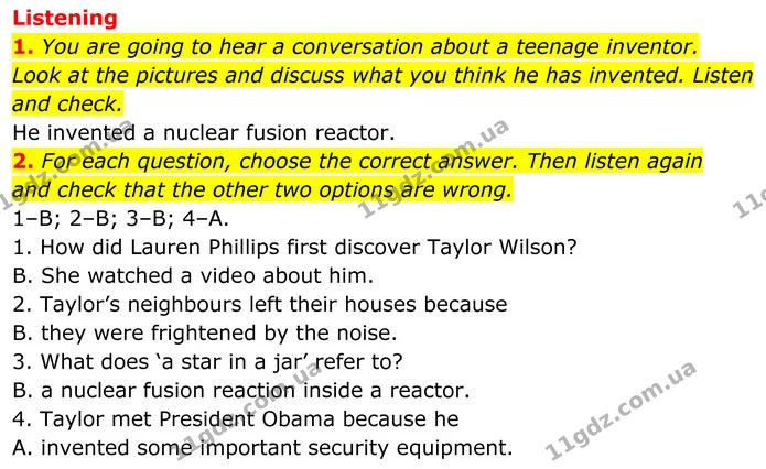 1. You are going to hear a conversation about a teenage inventor. — ГДЗ Англійська мова 8 клас Стайрінг (Prepare)