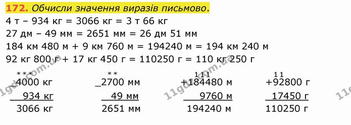 172. Обчисли значення виразів письмово. — ГДЗ Математика 4 клас Оляницька