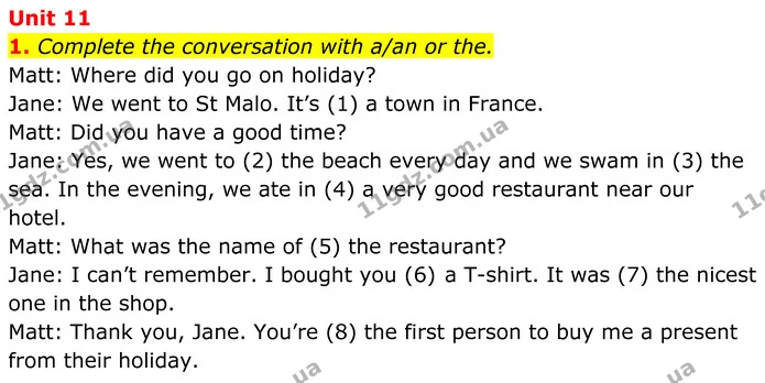 1. Complete the conversation with a/an or the. — ГДЗ Англійська мова 7 клас Коста