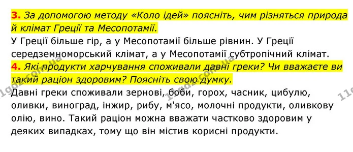 3. За допомогою методу «Коло ідей» поясніть, чим різняться природа й клімат Греції та Месопотамії. — ГДЗ Історія України 6 клас Гісем