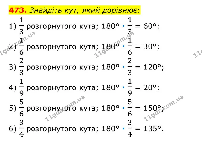 473. Знайдіть кут, який дорівнює: — ГДЗ Математика 6 клас Тарасенкова 2023 1-2 ч.