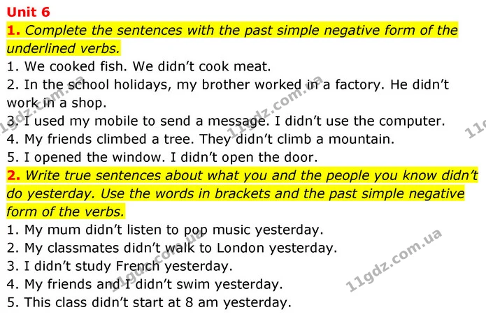 1. Complete the sentences with the past simple negative form of the underlined verbs. — ГДЗ Англійська мова 6 клас Коста (Prepare 6)