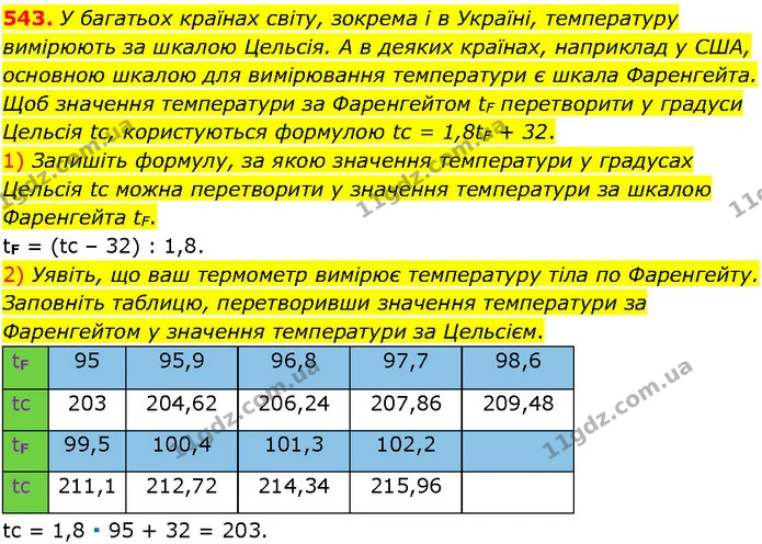 543. У багатьох країнах світу, зокрема і в Україні, температуру вимірюють за шкалою Цельсія. А в деяких країнах, наприклад у США — ГДЗ Алгебра 7 клас Істер 2024