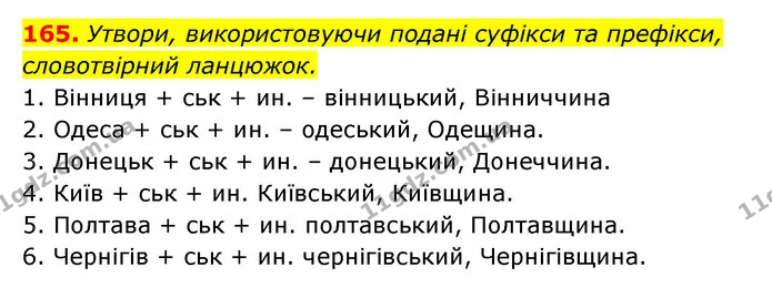 165. Утвори, використовуючи подані суфікси та префікси, — ГДЗ Українська мова 6 клас Онатій
