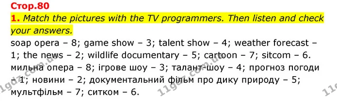 1. Match the pictures with the TV programmers. Then listen and check your answers. — ГДЗ Англійська мова 6 клас Мітчелл