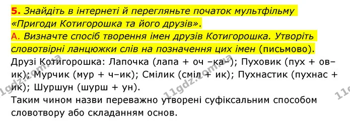 5. Знайдіть в інтернеті й перегляньте початок мультфільму «Пригоди Котигорошка та його друзів». — ГДЗ Українська мова 6 клас Авраменко
