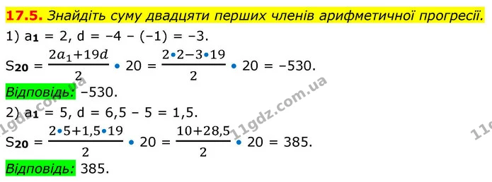 17.5. Знайдіть суму двадцяти перших членів арифметичної прогресії. — ГДЗ Алгебра 9 клас Істер
