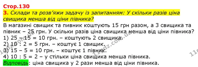 3. Склади та розв’яжи задачу із запитанням: У скільки разів ціна свищика менша від ціни півника? — ГДЗ Математика 2 клас Лишенко