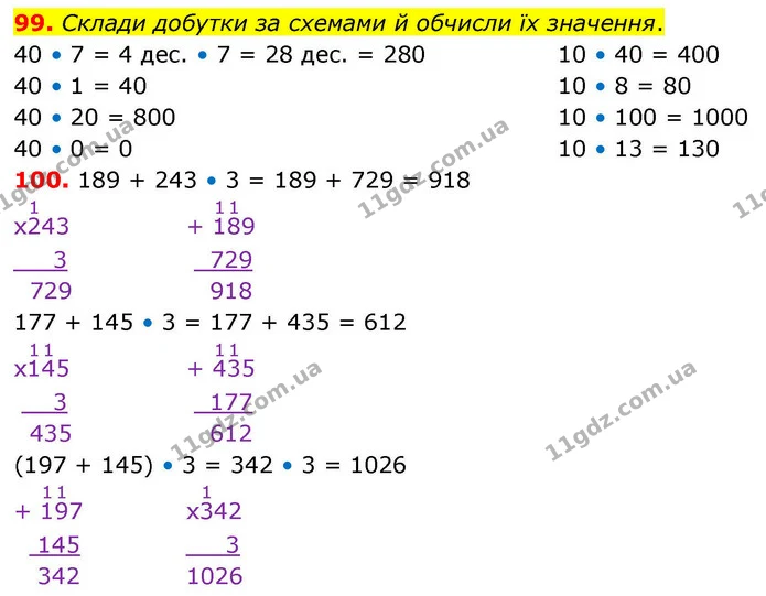 99. Склади добутки за схемами й обчисли їх значення. — ГДЗ Математика 4 клас Листопад
