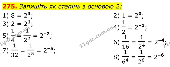 275. Запишіть як степінь з основою 2: — ГДЗ Алгебра 8 клас Тарасенкова
