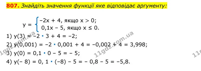 807. Знайдіть значення функції яке відповідає аргументу: — ГДЗ Алгебра 7 клас Мерзляк, Полонський 2015