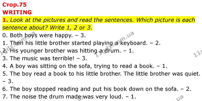1. Look at the pictures and read the sentences. Which picture is each sentence about? Write 1, 2 or 3. — ГДЗ робочий зошит Англійська мова 7 клас Prepare