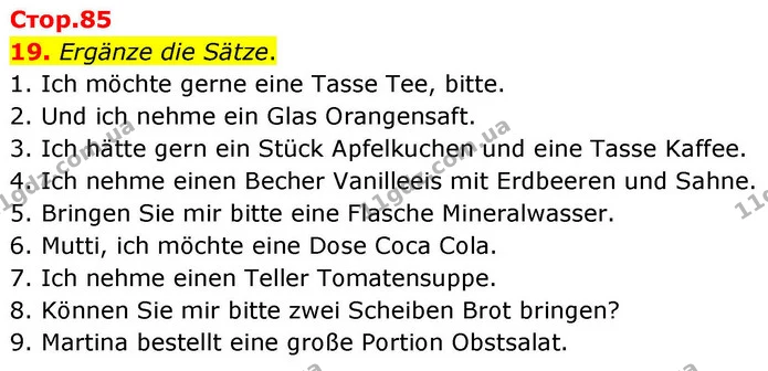 19. Ergänze die Sätze. — ГДЗ робочий зошит Німецька мова 8 клас Басай