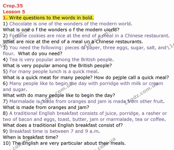1. Write questions to the words in bold. — ГДЗ Робочий зошит англійська мова 10 клас Ходаковська