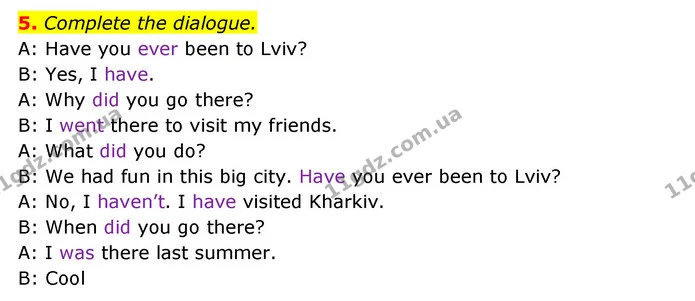 5. Complete the dialogue. — ГДЗ Зошит з граматики Англійська мова 5 клас Карпюк 2022