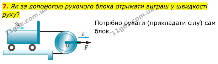 7. Як за допомогою рухомого блока отримати виграш у швидкості руху? — ГДЗ Фізика 8 клас Бар'яхтар