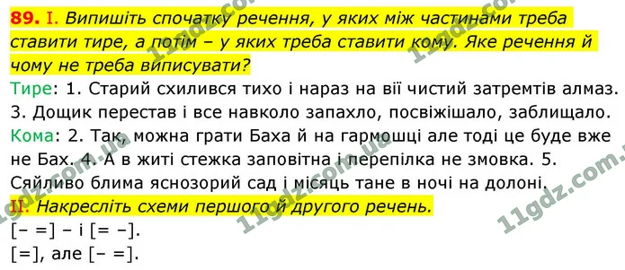 89. І. Випишіть спочатку речення, у яких між частинами треба ставити тире, а потім – у яких треба ставити кому. Яке речення й чому не — ГДЗ Українська мова 9 клас Заболотний 2026