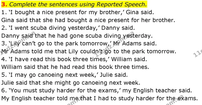 3. Complete the sentences using Reported Speech. — ГДЗ Англійська мова 7 клас Мітчелл